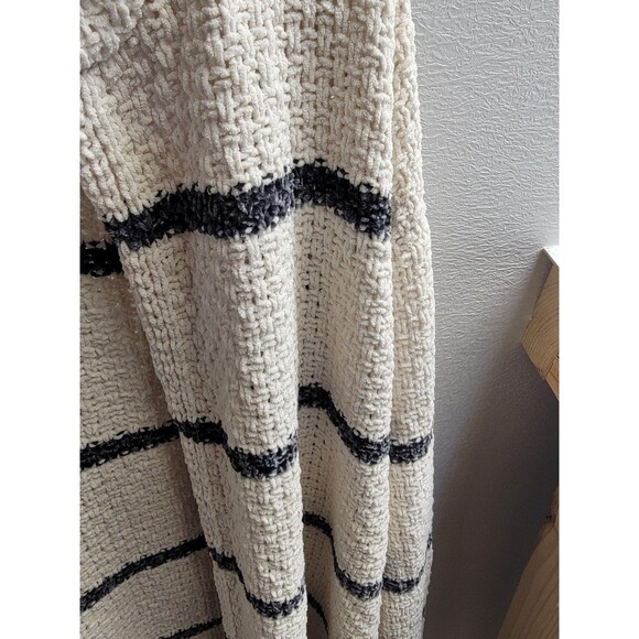 Rewind Woman's Large  Knit Cardigan Hooded Long Sleeve Cream Beige Black Stripes - Picture 2 of 5
